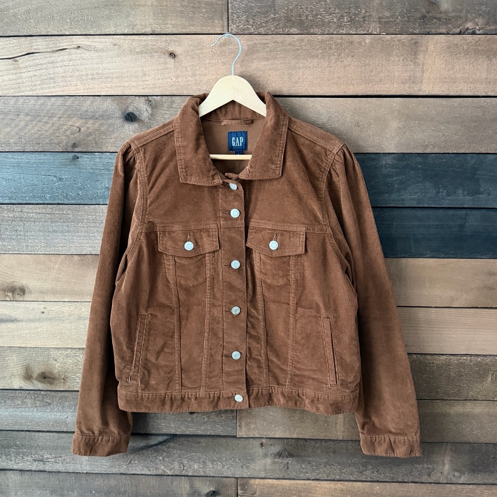 Vintage Y2K Gap Brown Corduroy Trucker Jacket Classic Cropped Layering - Picture 10 of 10